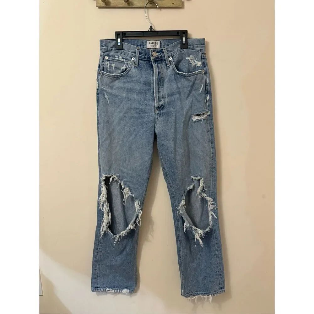 Agolde Jeans Women’s Distressed 90's Pinch Waist High Rise Button Fly Denim 27